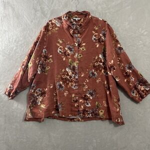 John Mark Button Front Linen Shirt Wire Collar Floral Pockets Womens 3X